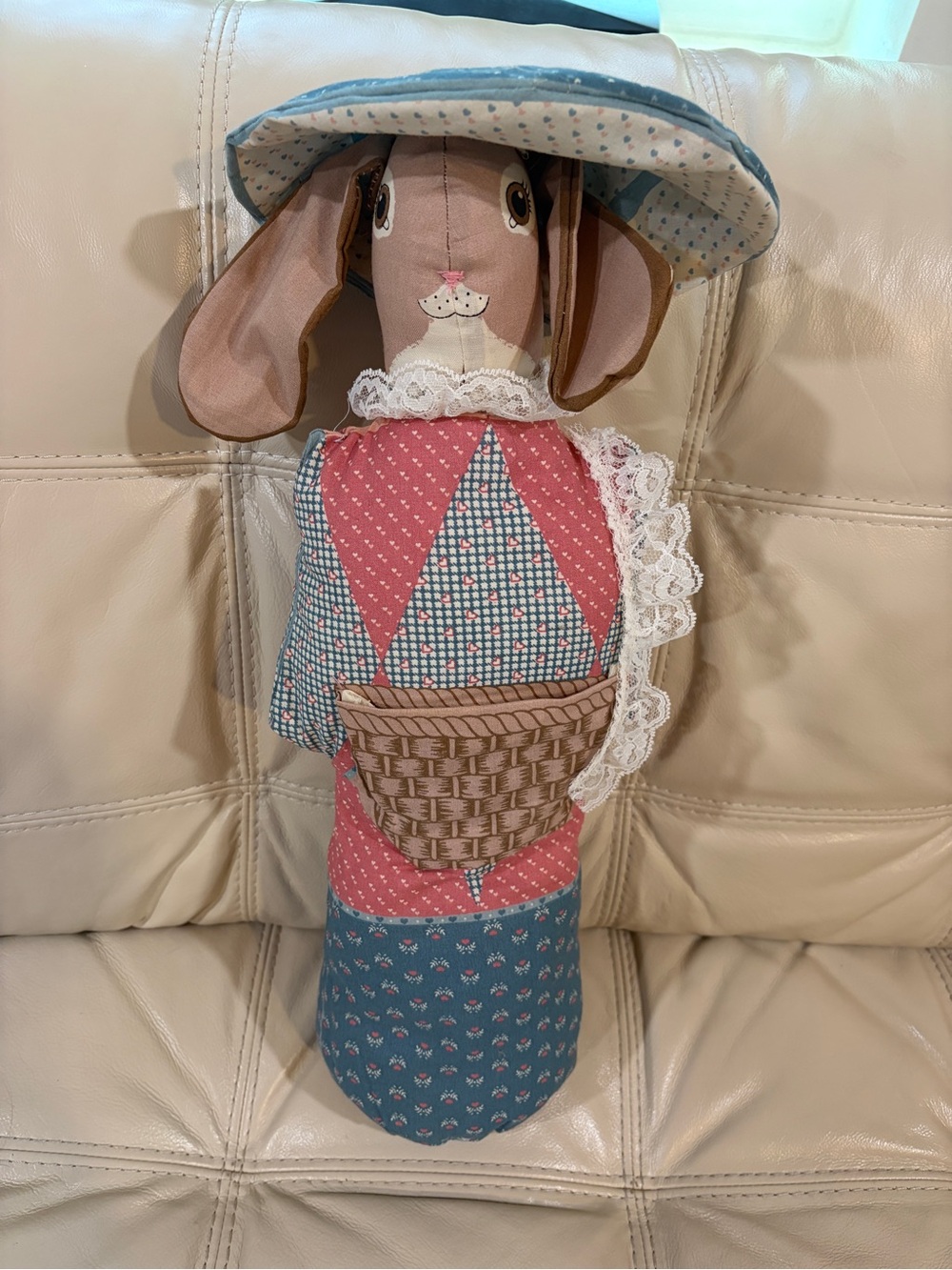 Handmade Primitive Bunny Rabbit Doorstop Cloth Doll Farmhouse Country Decor
